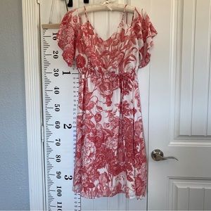 LOFT White and Red Floral Midi Dress